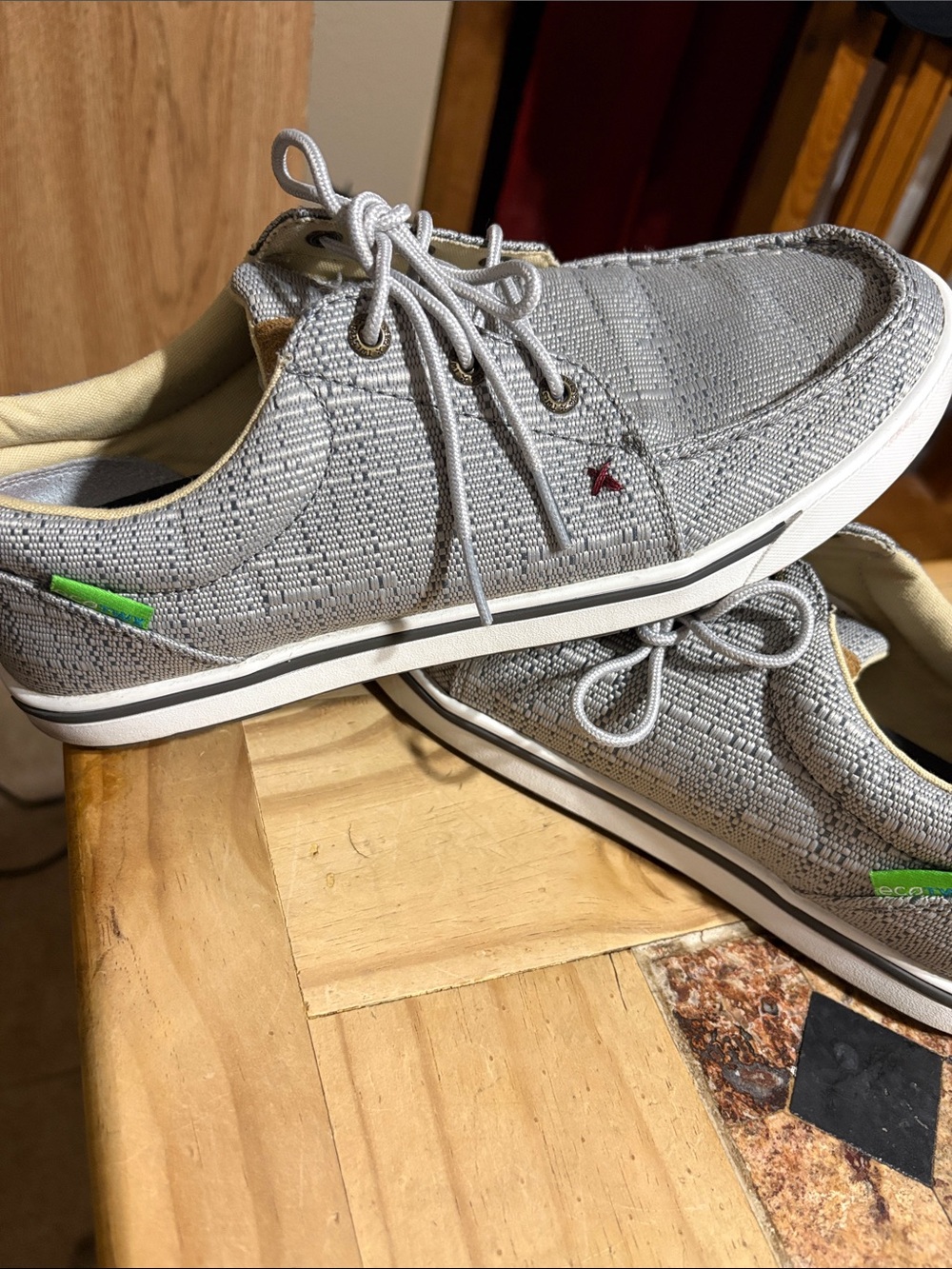 Twisted X eco Gray Low-Top Moccasin Sneakers with Green Accent